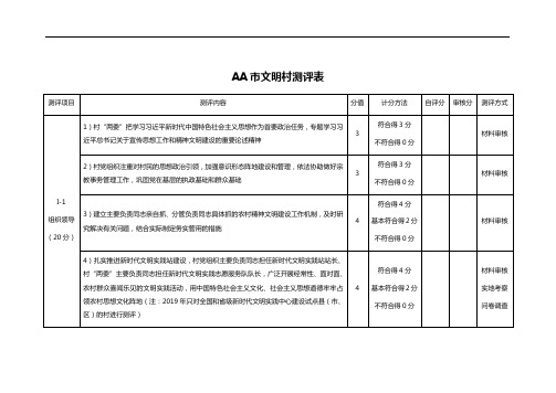 AA市文明村测评表