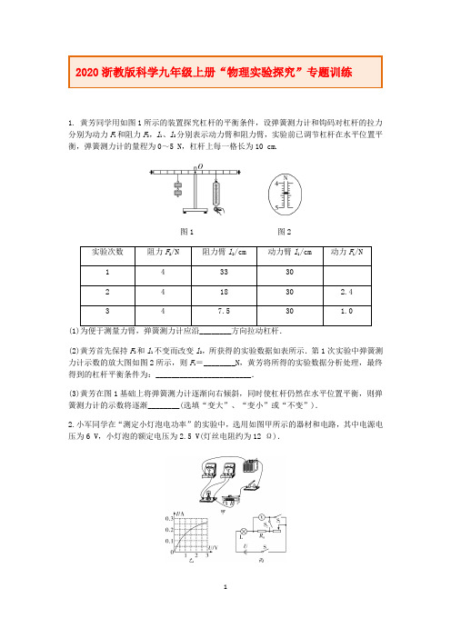 2020浙教版科学九年级上册“物理实验探究”专题训练第一讲