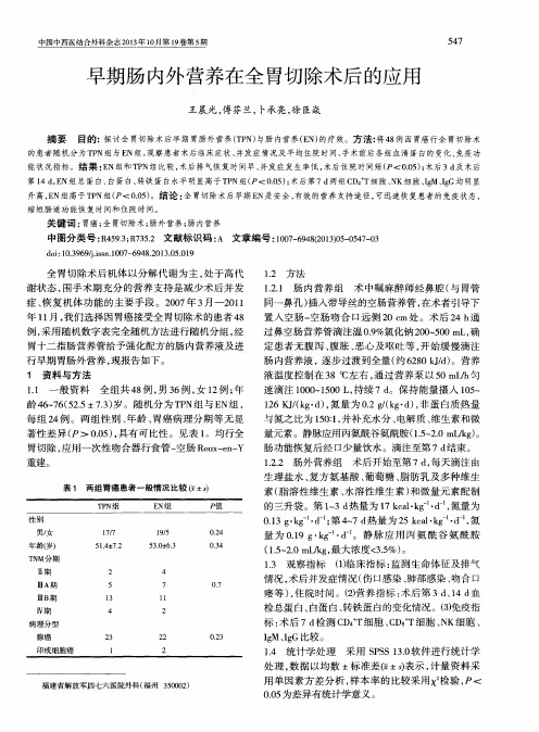 早期肠内外营养在全胃切除术后的应用