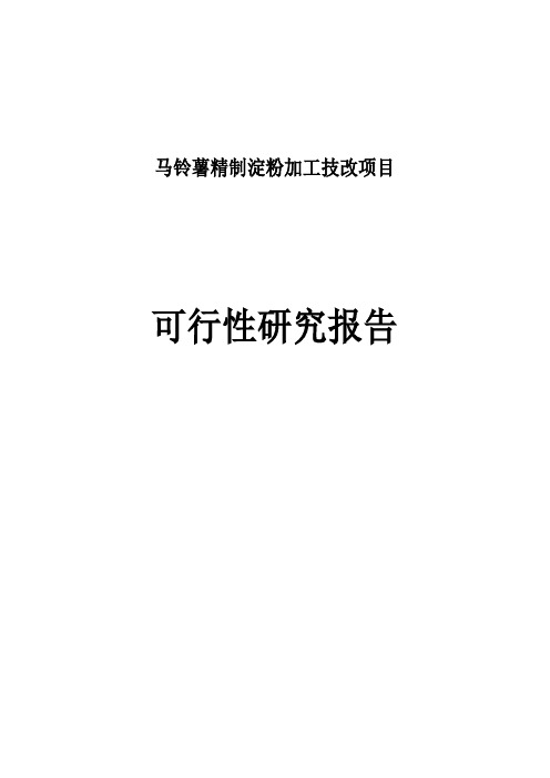 马铃薯精制淀粉加工技术改造建设项目可行性研究报告