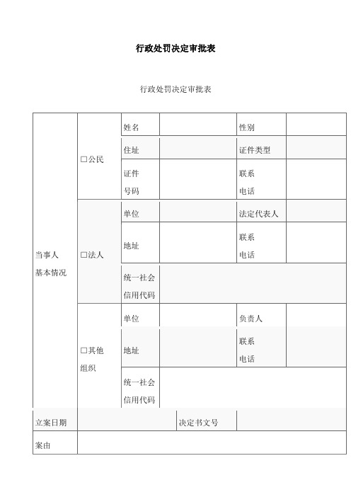 行政处罚决定审批表