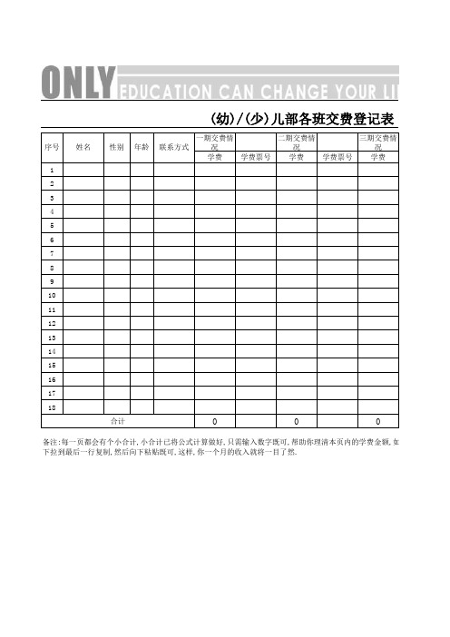 C1-a幼、少儿部各班交费登记表