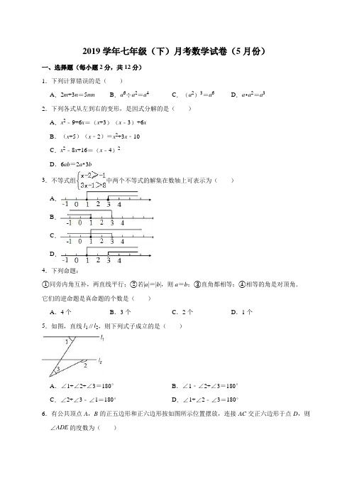 2019学年七年级(下)月考数学试卷(5月份)(解析版)