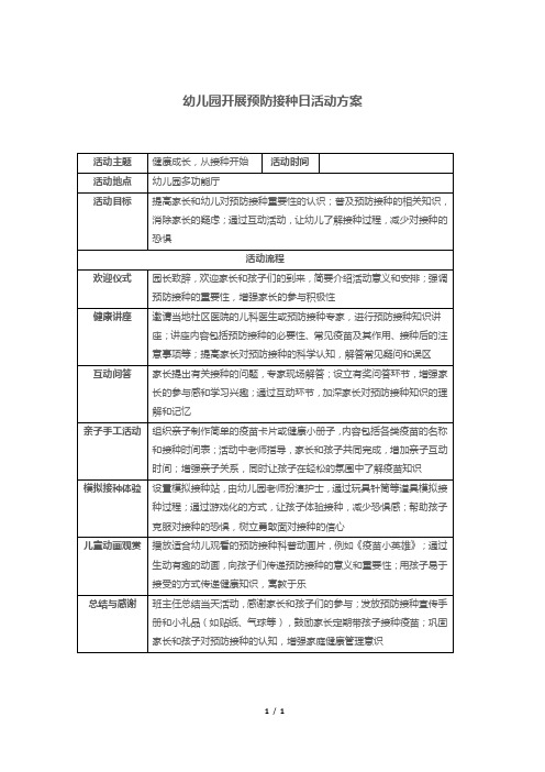 幼儿园开展预防接种日活动方案