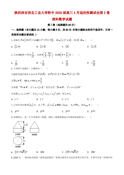 2020届陕西省西安市西北工业大学附中高三下学期4月适应性测试数学(理)试题