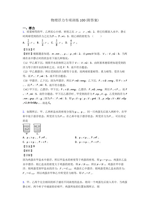 物理浮力专项训练100(附答案)