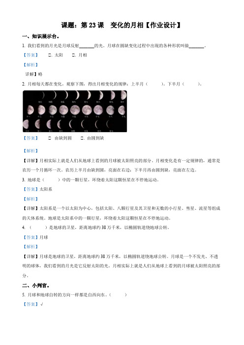 粤教版科学四年级下册23变化的月相练习卷