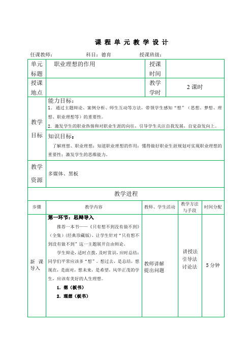 职业理想的作用教案