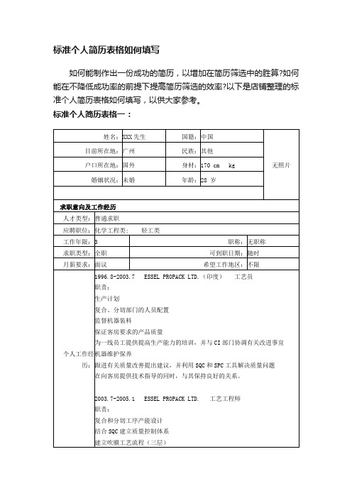 标准个人简历表格如何填写