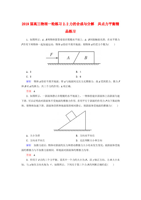 2019届高三物理一轮练习2.2力的合成与分解 共点力平衡精品练习