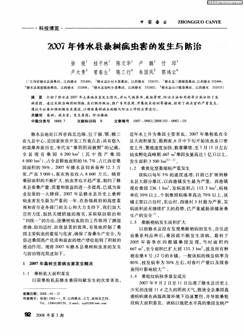 2007年修水县桑树病虫害的发生与防治