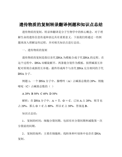 遗传物质的复制转录翻译例题和知识点总结