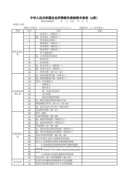 点击下载：中华人民共和国企业所得税年度纳税申报表(A类)