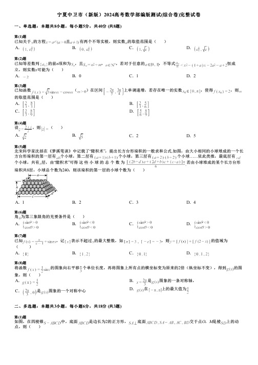 宁夏中卫市(新版)2024高考数学部编版测试(综合卷)完整试卷