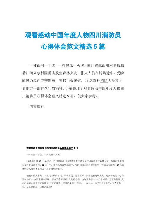 观看感动中国年度人物四川消防员心得体会范文精选5篇