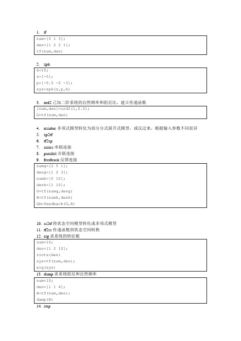 控制系统matlab常用函数