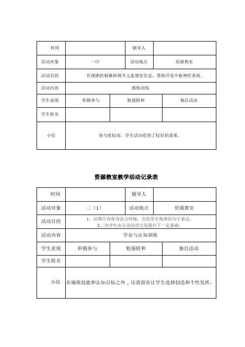 资源教室教学活动记录