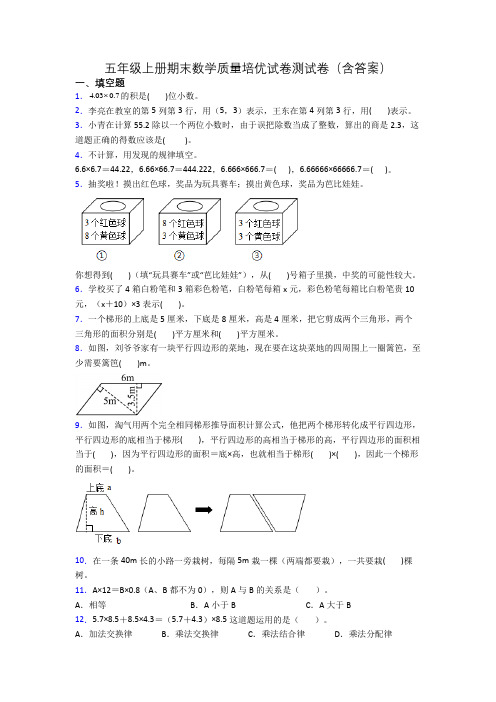 五年级上册期末数学质量培优试卷测试卷(含答案)