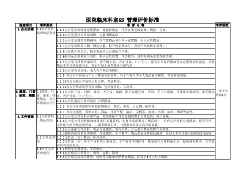 医院临床科室6S管理评价标准