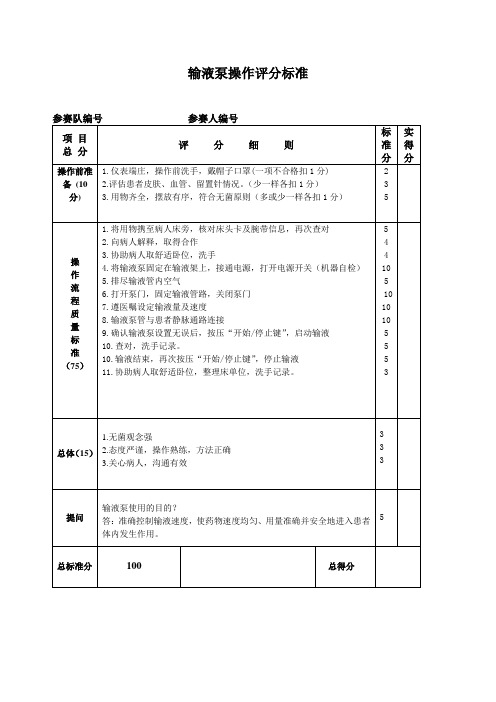 输液泵操作评分标准