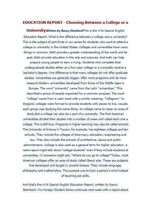 EDUCATION REPORT - Choosing Between a College or a University