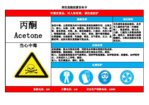 丙酮岗位危险因素告知卡