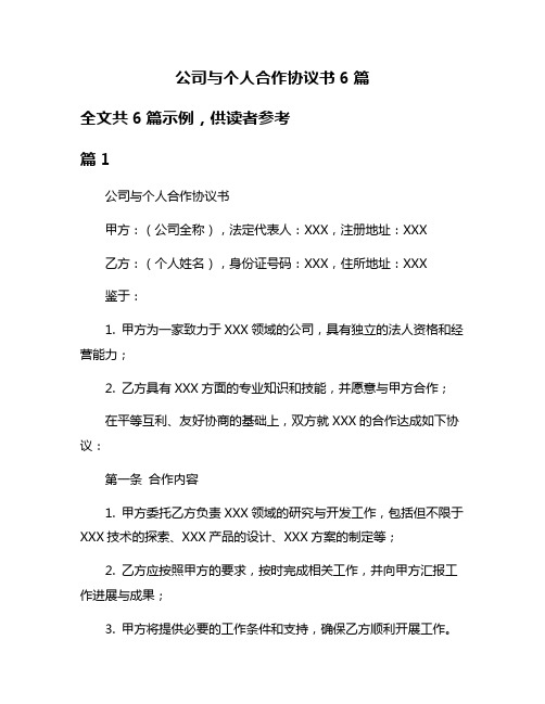 公司与个人合作协议书6篇