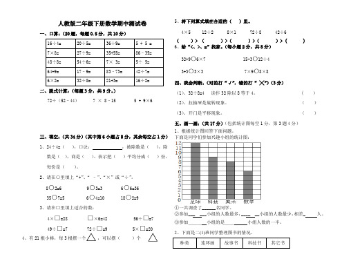 2015新版人教版二年级下册数学期中试卷2