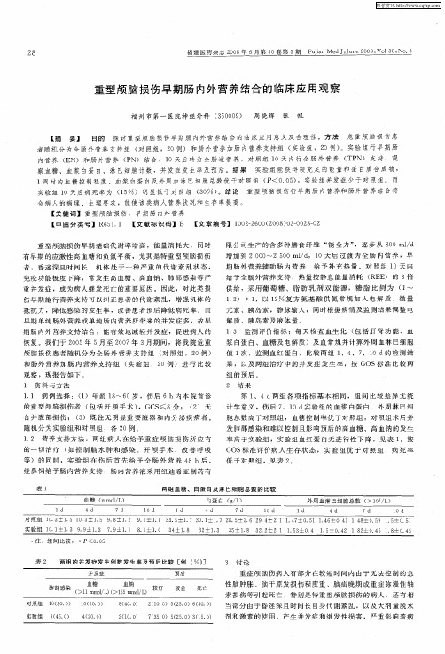 重型颅脑损伤早期肠内外营养结合的临床应用观察