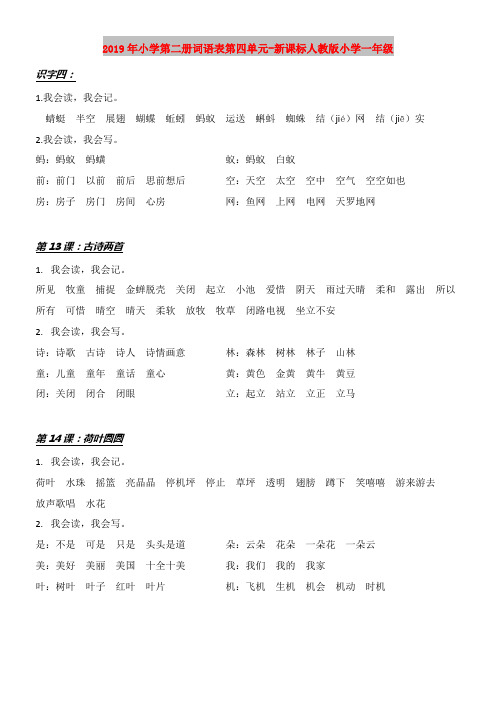 2019年小学第二册词语表第四单元-新课标人教版小学一年级