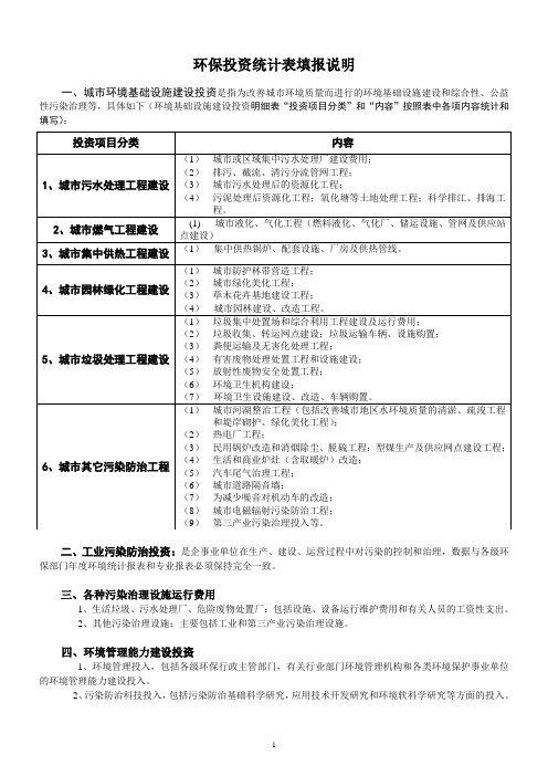 环保投资统计表填报说明