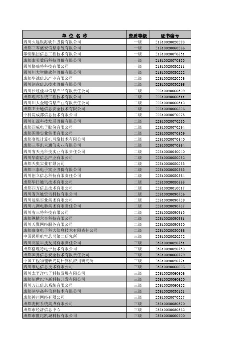 四川计算机系统集成资质企业名单