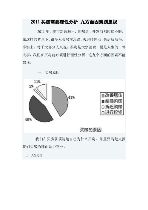 2011买房需要理性分析 九方面因素别忽视