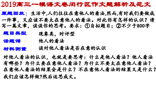 2019高三一模语文卷闵行作文题“在意他人的看法……”解析及范文