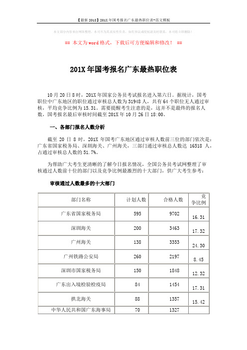 【最新2018】201X年国考报名广东最热职位表-范文模板 (5页)