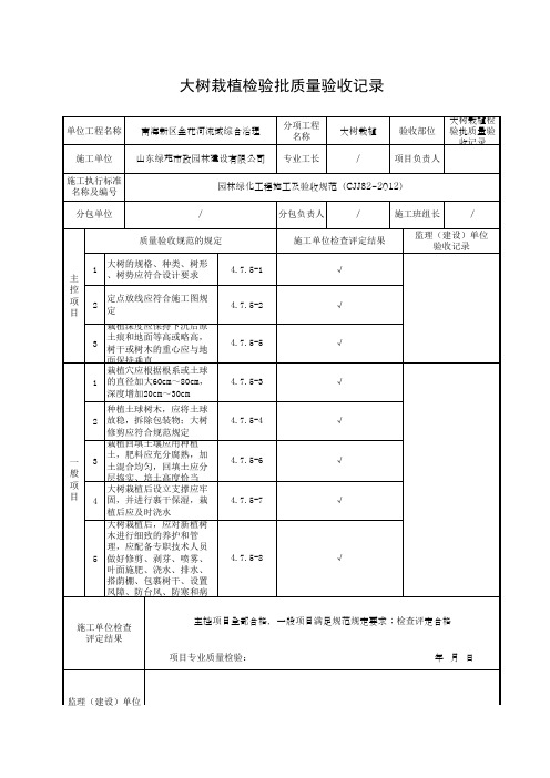 大树栽植检验批质量验收记录