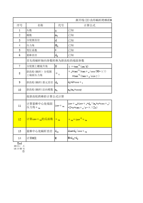 渐开线(ZI)齿形蜗杆跨棒距M值计算