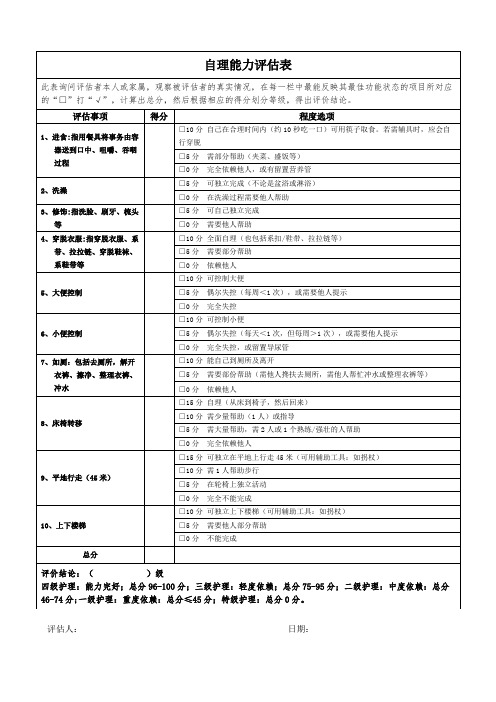 附3自理能力评估表