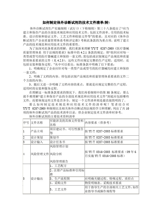 如何制定体外诊断试剂的技术文件清单