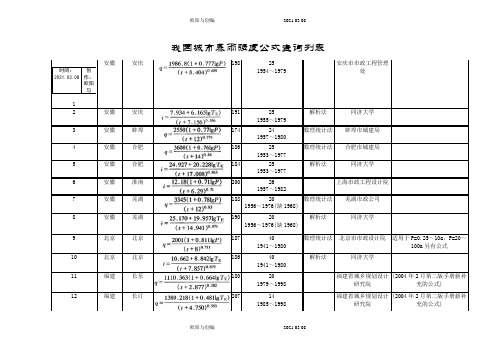 我国城市暴雨强度公式查询表之欧阳与创编