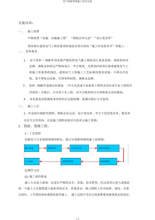 电气预留预埋施工技术交底