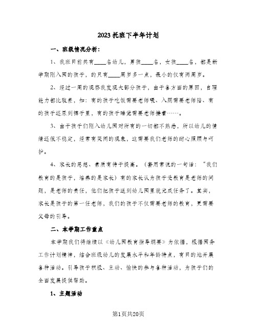 2023托班下半年计划(5篇)