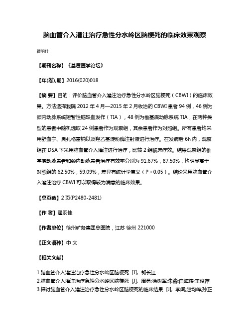 脑血管介入灌注治疗急性分水岭区脑梗死的临床效果观察