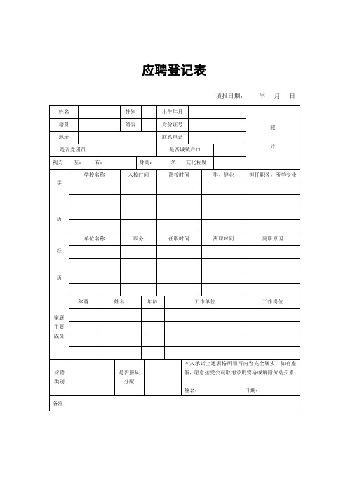 福建龙岩市富健幼儿园招聘幼儿教师应聘登记表