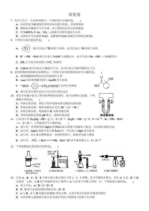 河南省宜阳县第一高级中学培优部2016届高三年级11月培优小课化学培优卷(1)