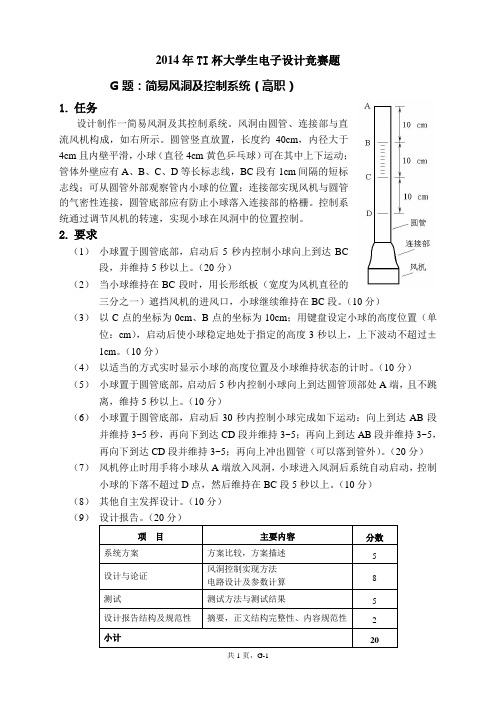 2014年TI杯大学生电子设计竞赛赛题-G题风洞控制系统V4—专科