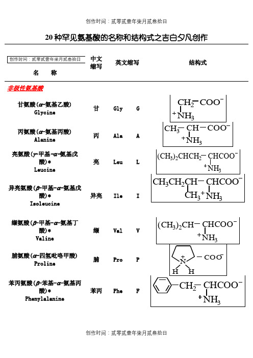 20种常见氨基酸