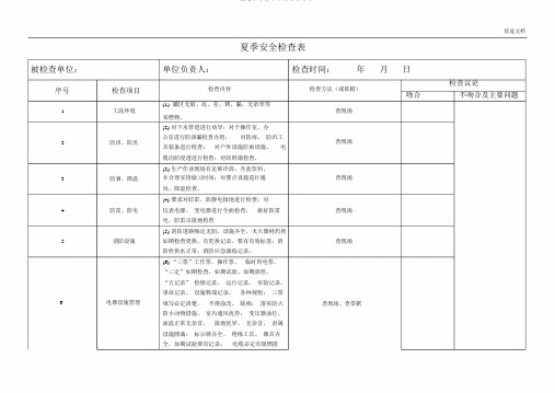 夏季安全检查表格范例范例