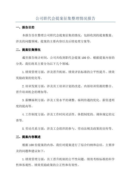 公司职代会提案征集整理情况报告