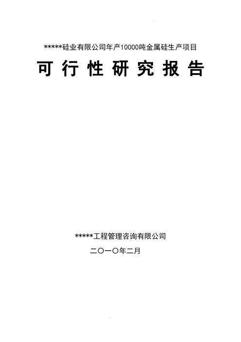 硅业有限公司年产10000吨金属硅生产项目可行性研究报告